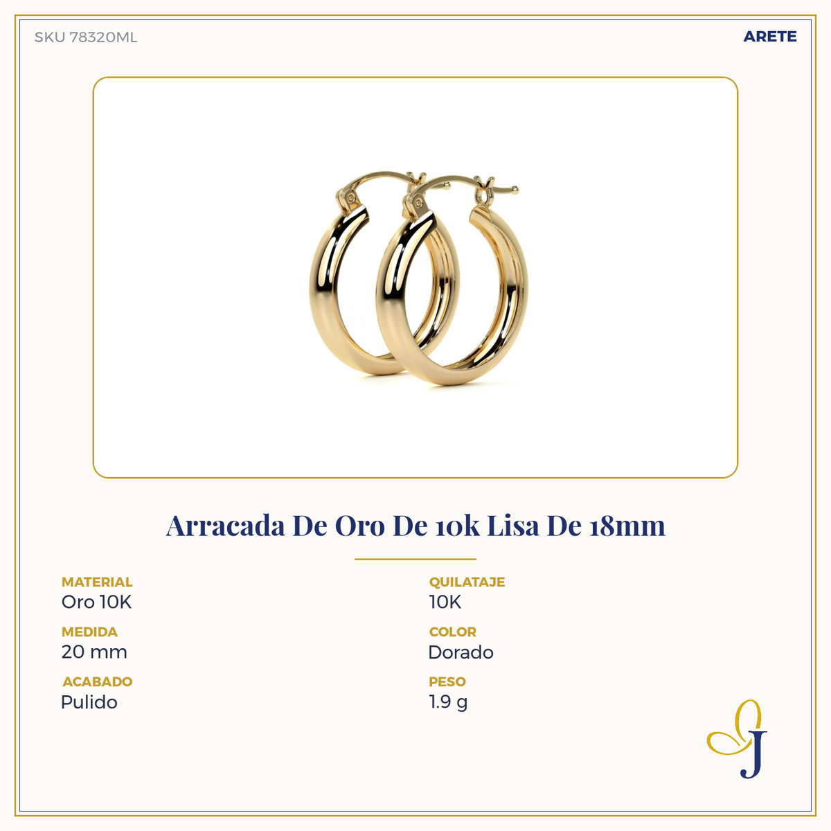 Arracada Bangle De Oro De 10k Lisa De 4mm de Ancho