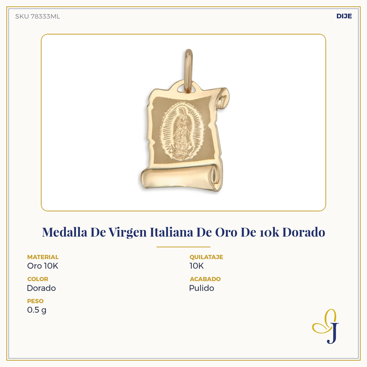 Medalla De Virgen Italiana De Oro De 10k