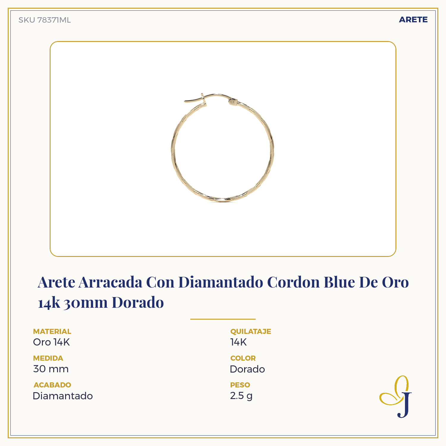 Arete Arracada Con Diamantado Cordon Blue De Oro