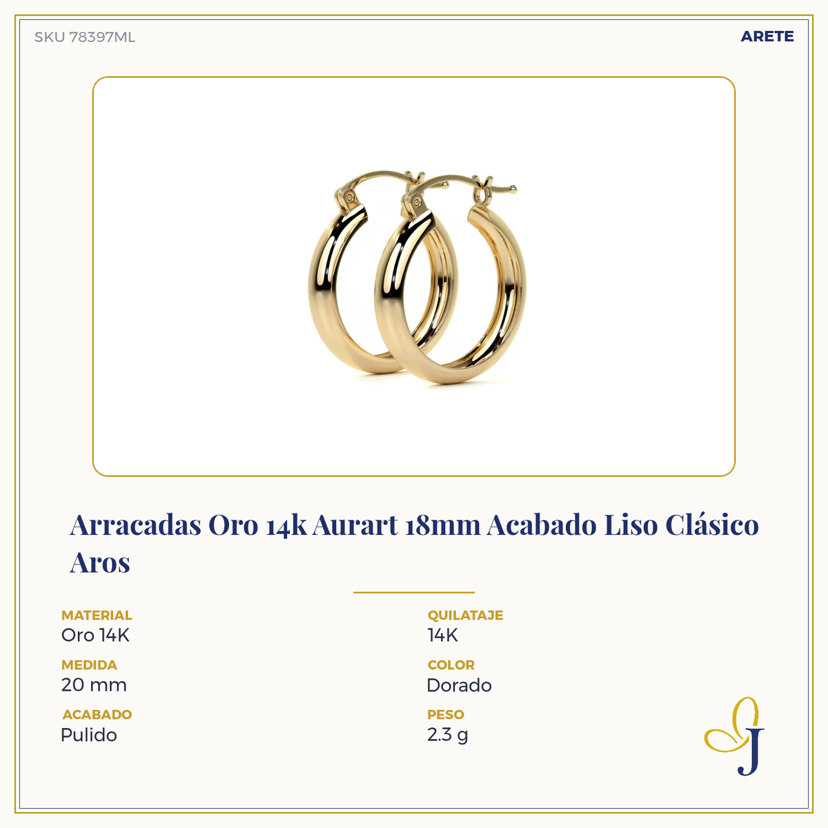 Arracada Bangle De Oro De 14k Lisa De 4mm de Ancho