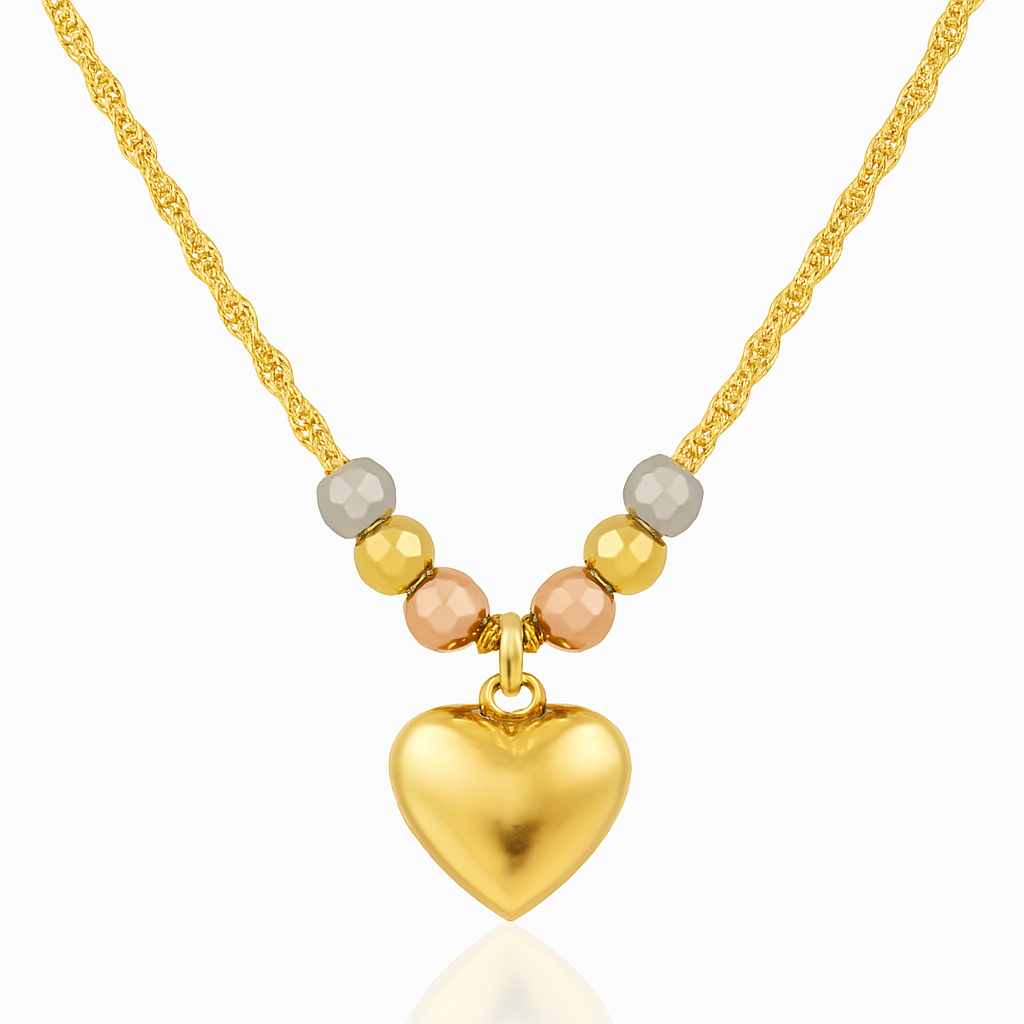 Gargantilla Italiana 14k o 10K De Corazón Inflado Y Bolas Tricolor