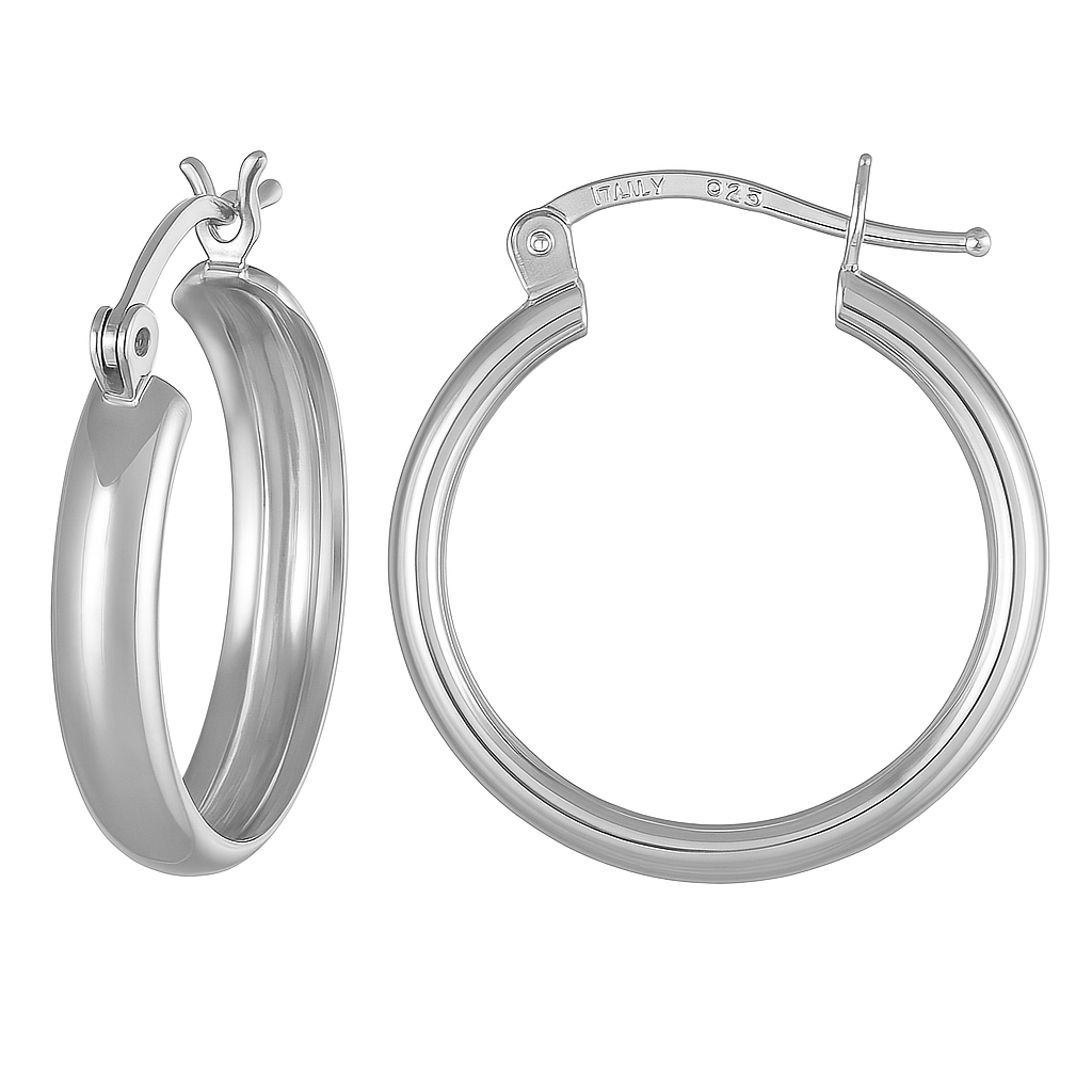 Arracada Bangle Para Mujer De Plata 925 Lisa 4 mm de Ancho