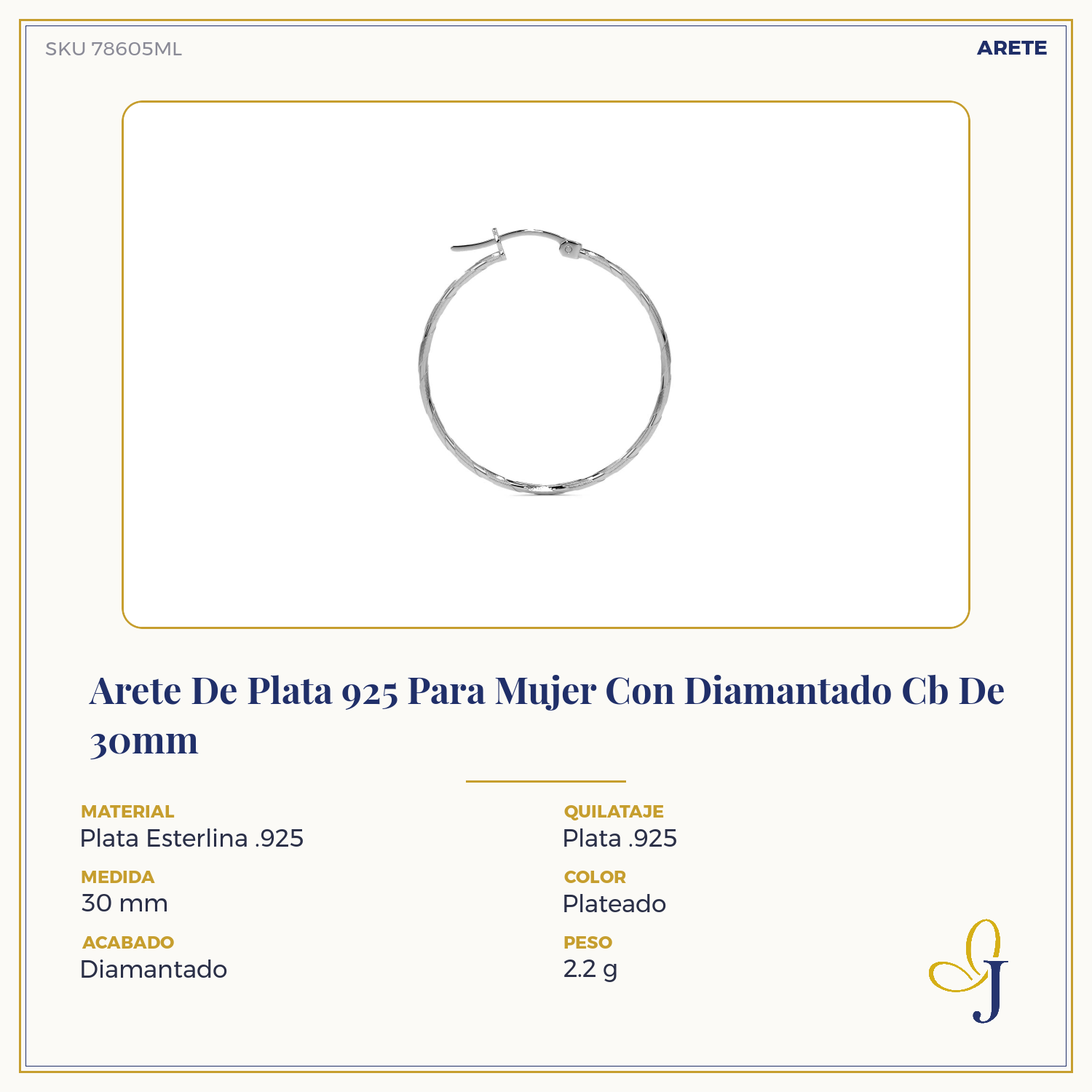 Arete De Plata 925 Extra Ligero Para Mujer Con Diamantado Cordon Blue
