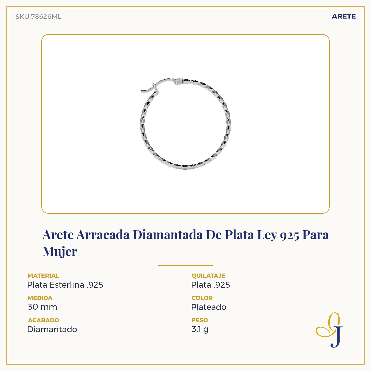 Arete Arracada Diamantada De Plata Ley 925 Para Mujer Confeti
