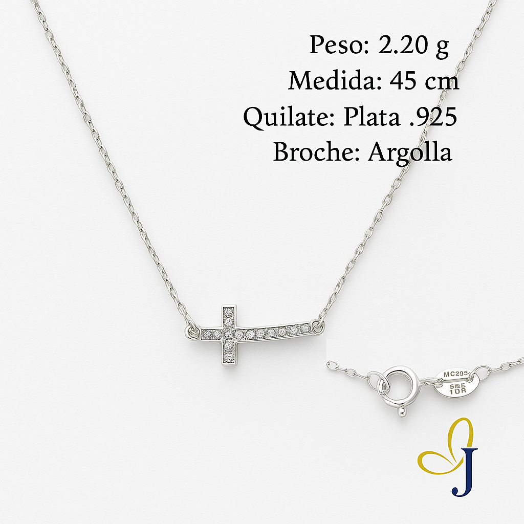 Cadena De Plata 925 Con Dije De Cruz Collar Mujer Brillante