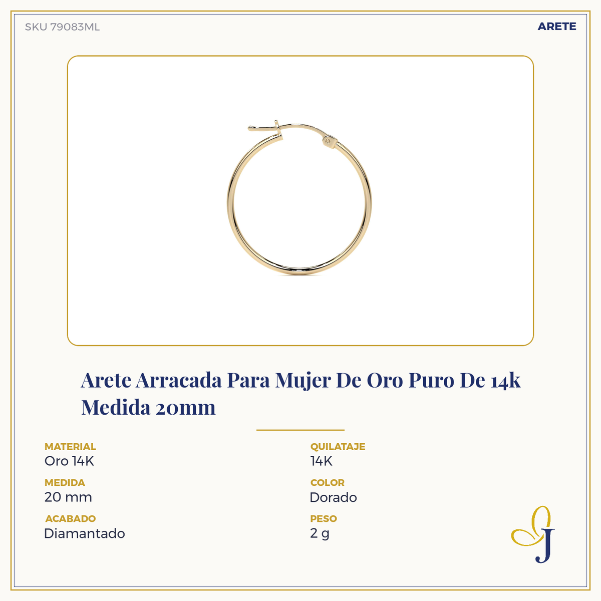 Arete Arracada Lisa Para Mujer De Oro Puro De 14k