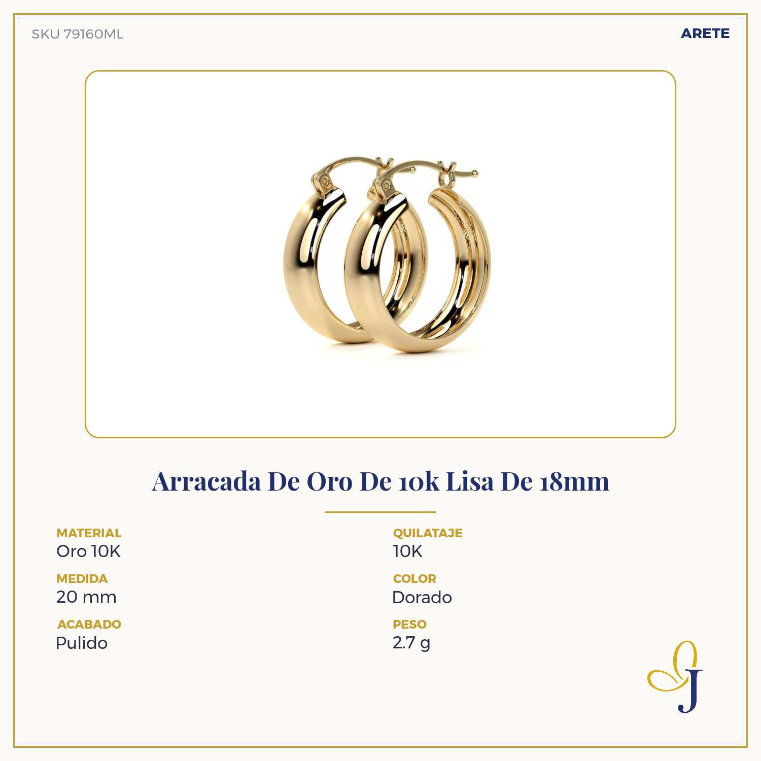 Arracada Bangle De Oro De 14k Lisa De 15mm, 6mm de Ancho