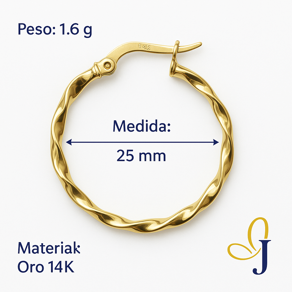 Arracada De Oro Italiana De 14k Torsida