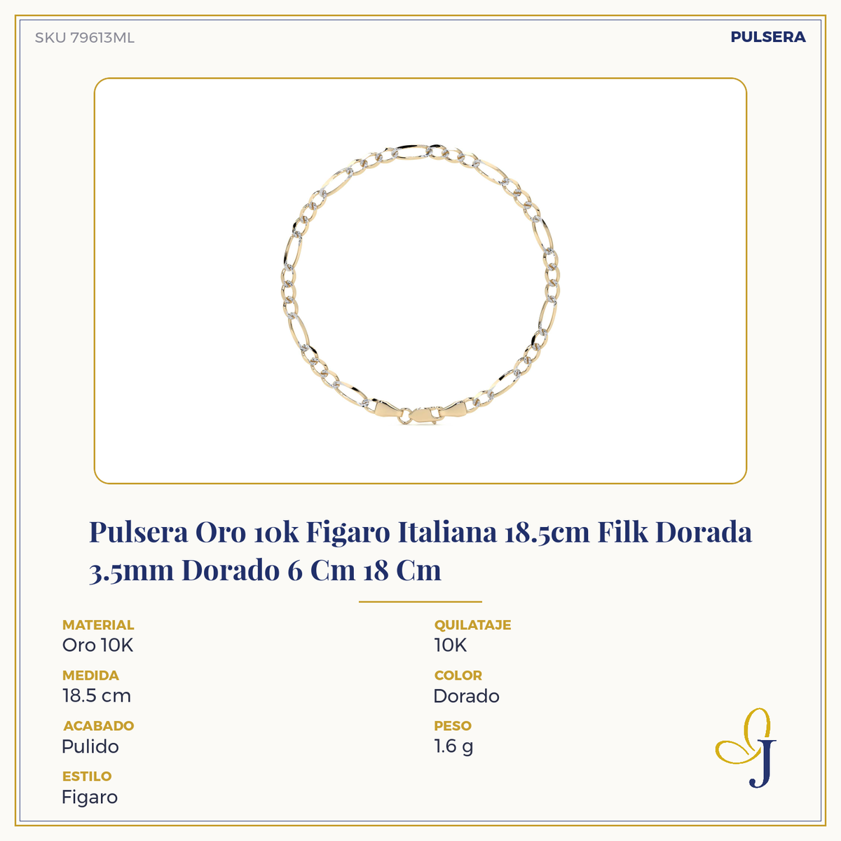 Pulsera De Oro 10k Estilo Figaro Italiano