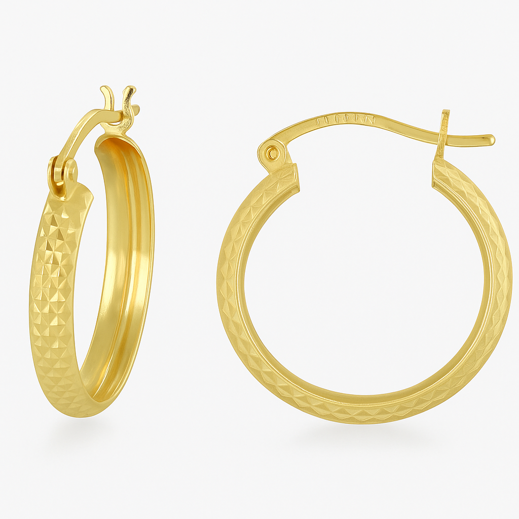 Arracada Diamantada Bangle De Oro 10k Estilo Panal, 4mm de Ancho