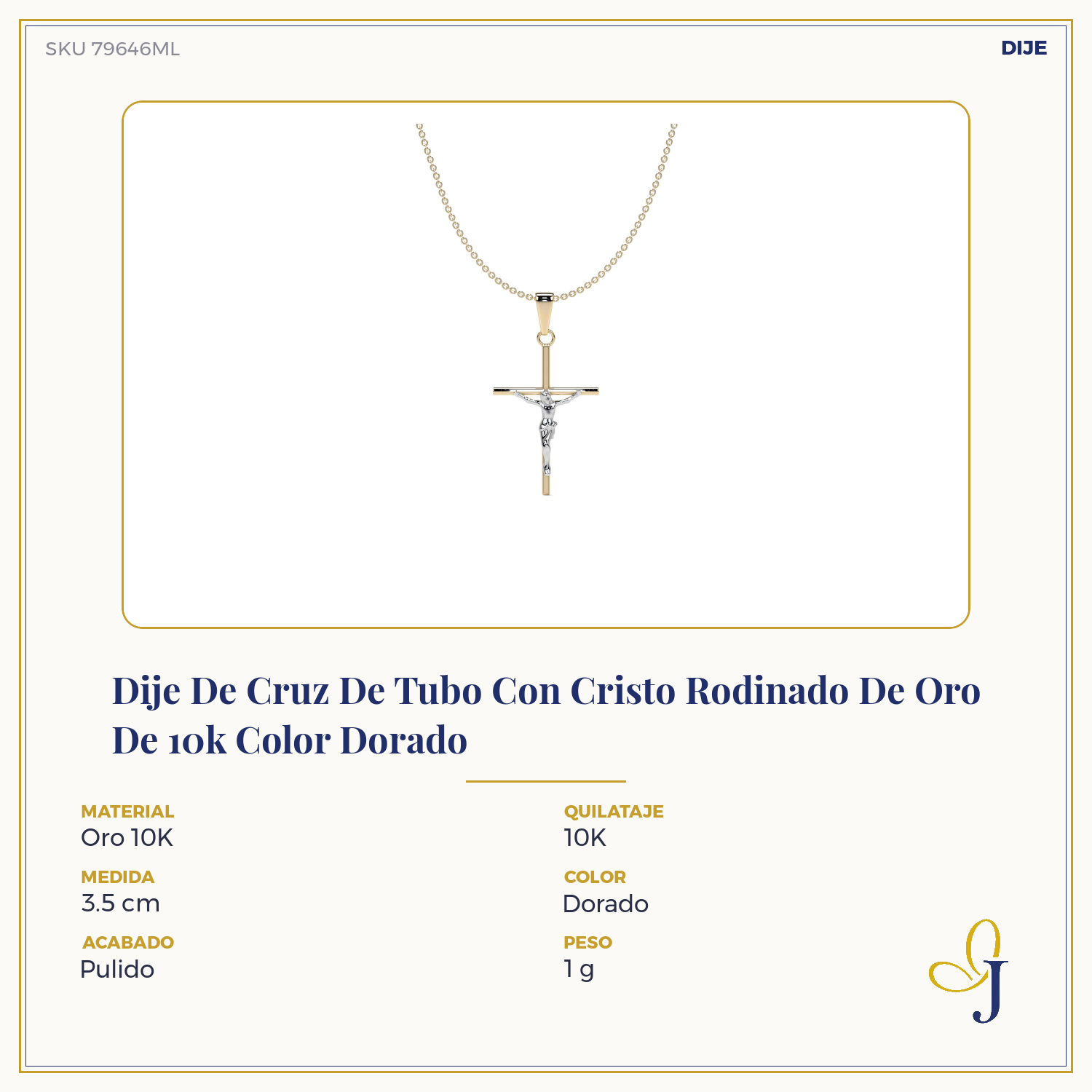Dije De Cruz De Tubo Con Cristo Rodinado De Oro De 10k Color Dorado