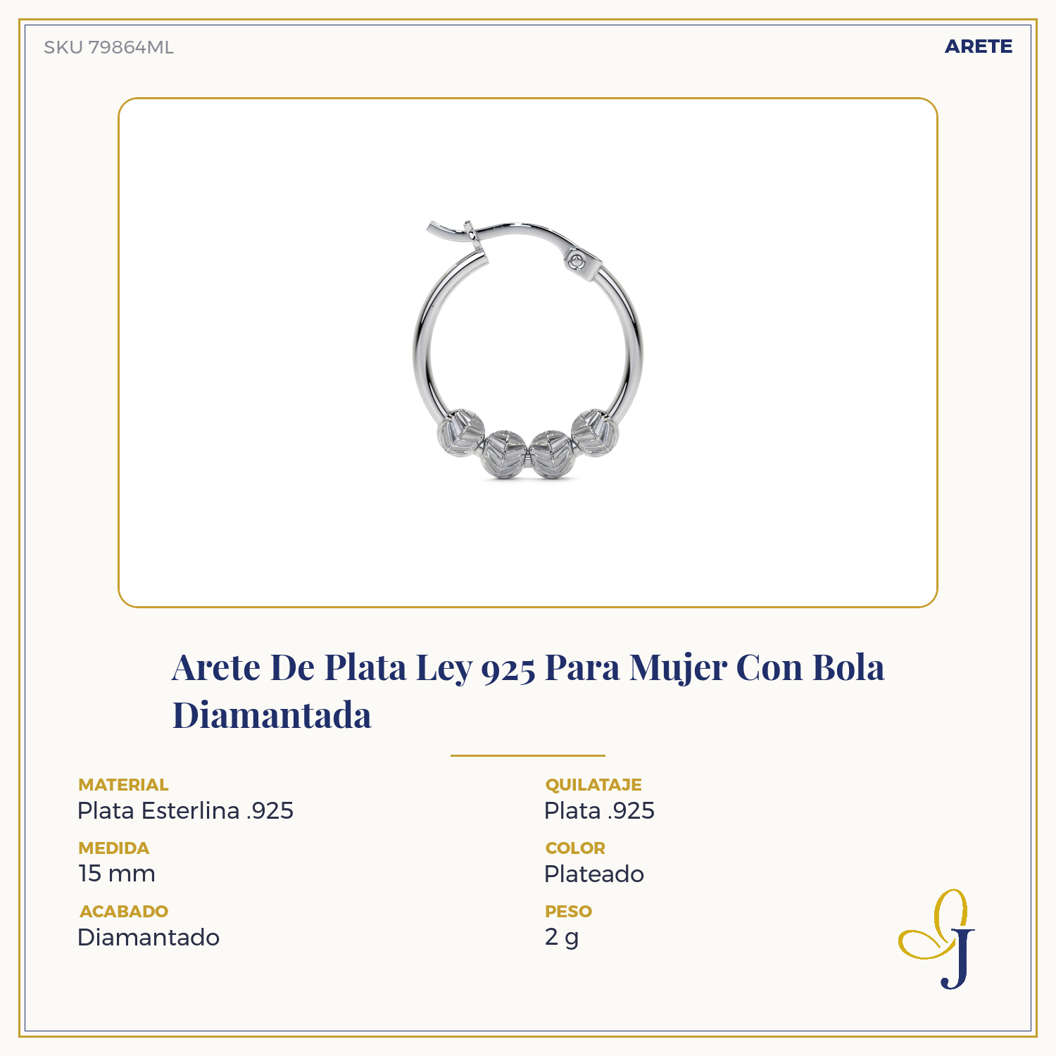 Arete De Plata Ley 925 Para Mujer Con Bola Diamantada