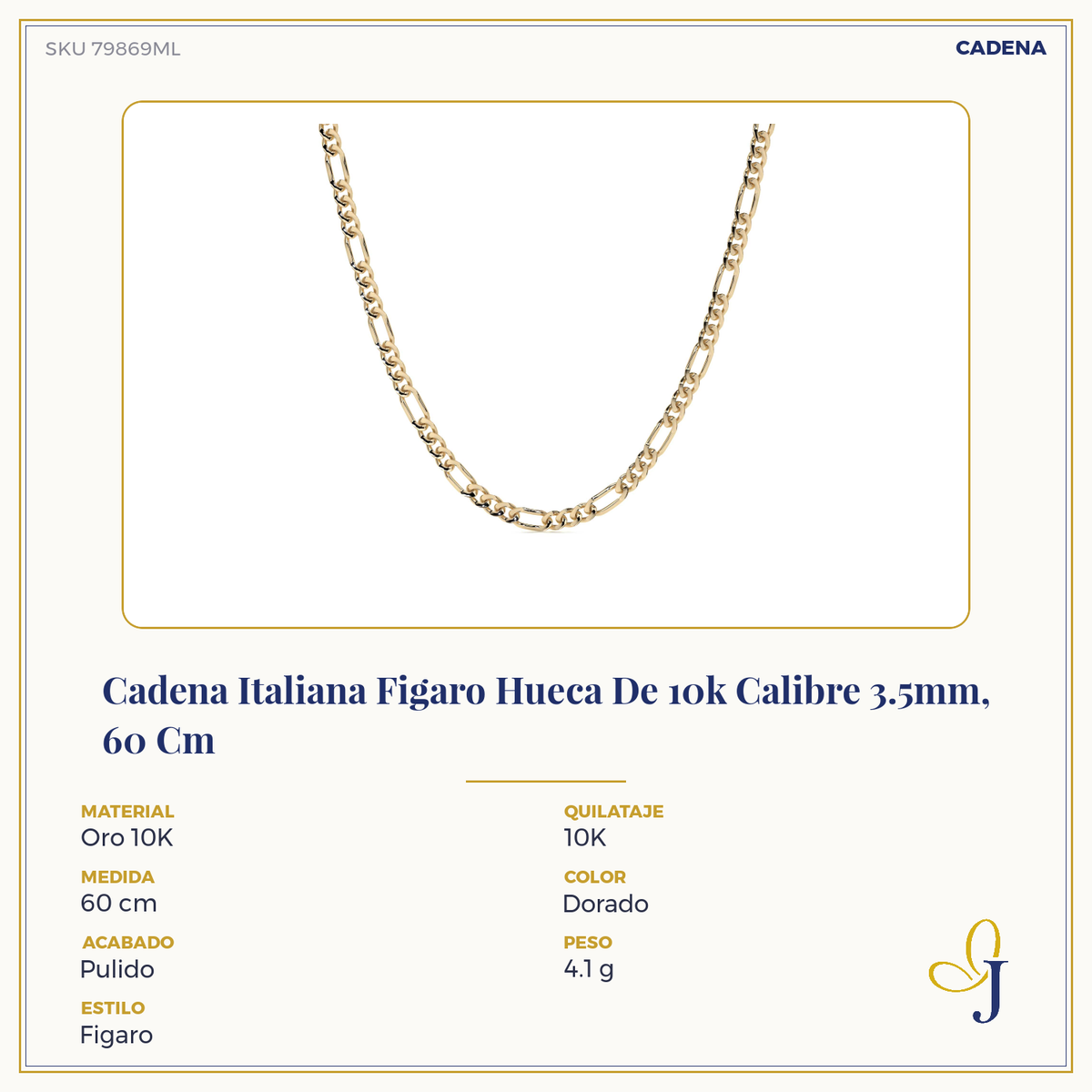 Cadena De Oro 10k Figaro 3x1 Italiana Unisex 3.5mm
