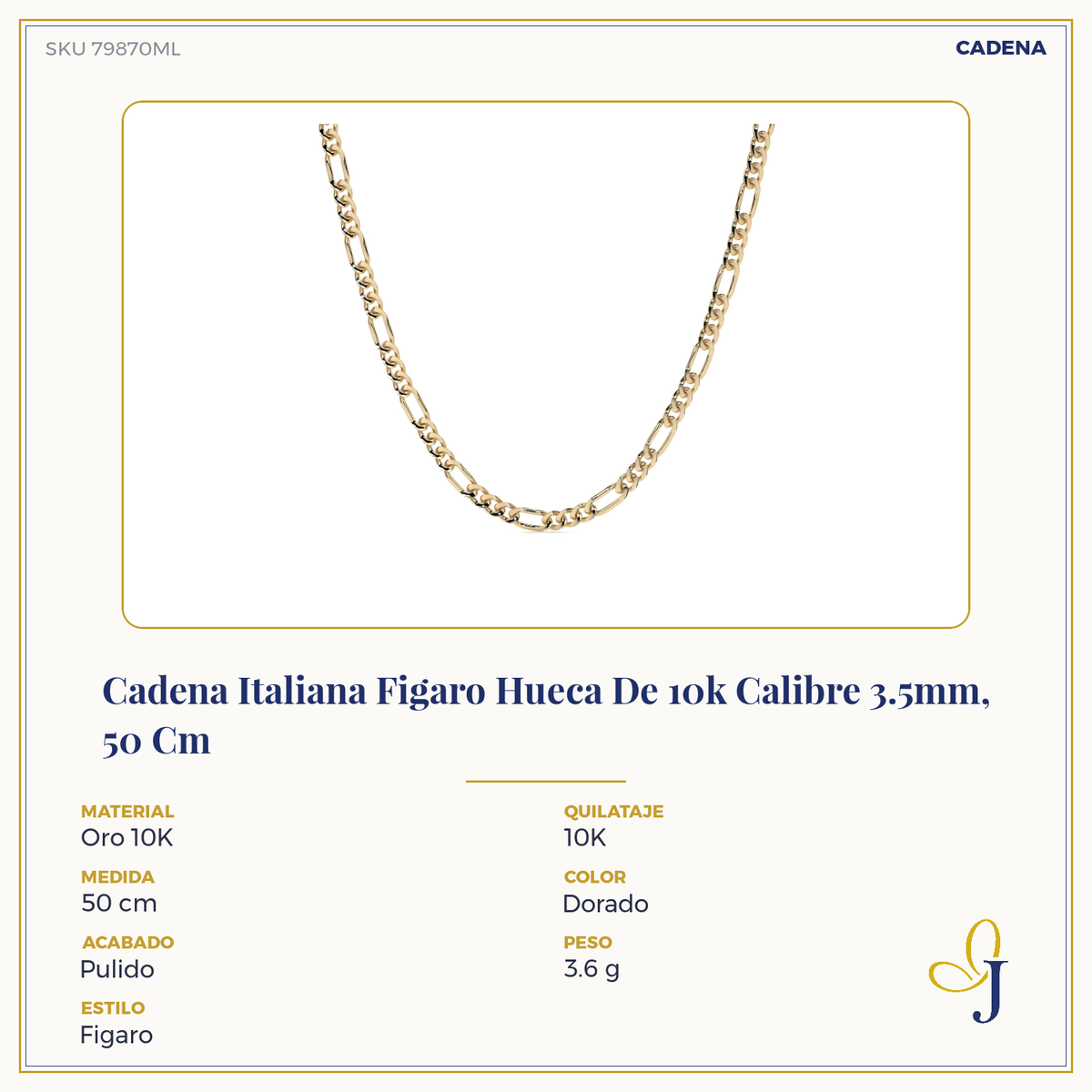 Cadena De Oro 10k Figaro 3x1 Italiana Unisex 3.5mm