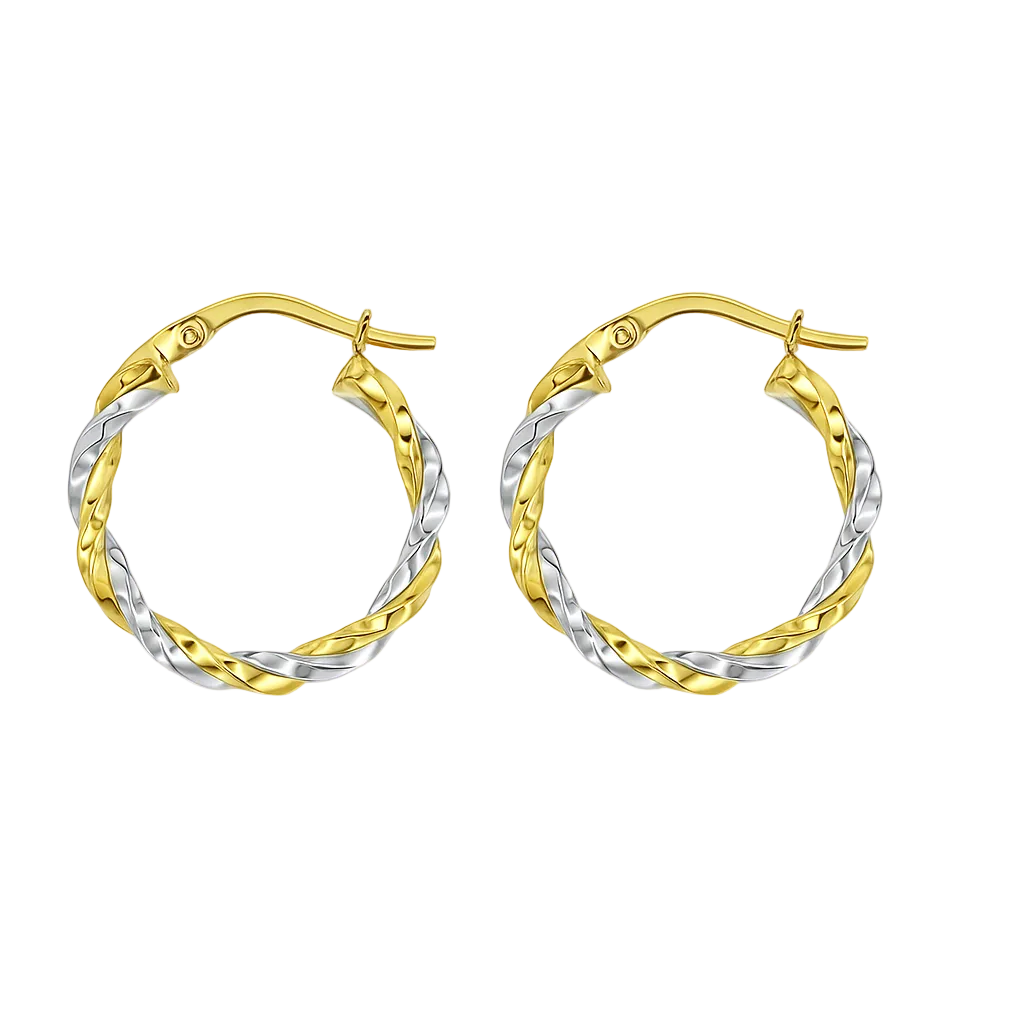 Arracadas con tubos torcidos de Oro Amarillo y Blanco de 14K