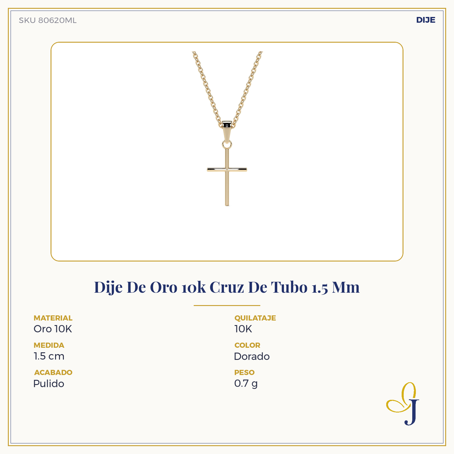 Dije De Oro 10k Cruz De Tubo 1.5 Mm
