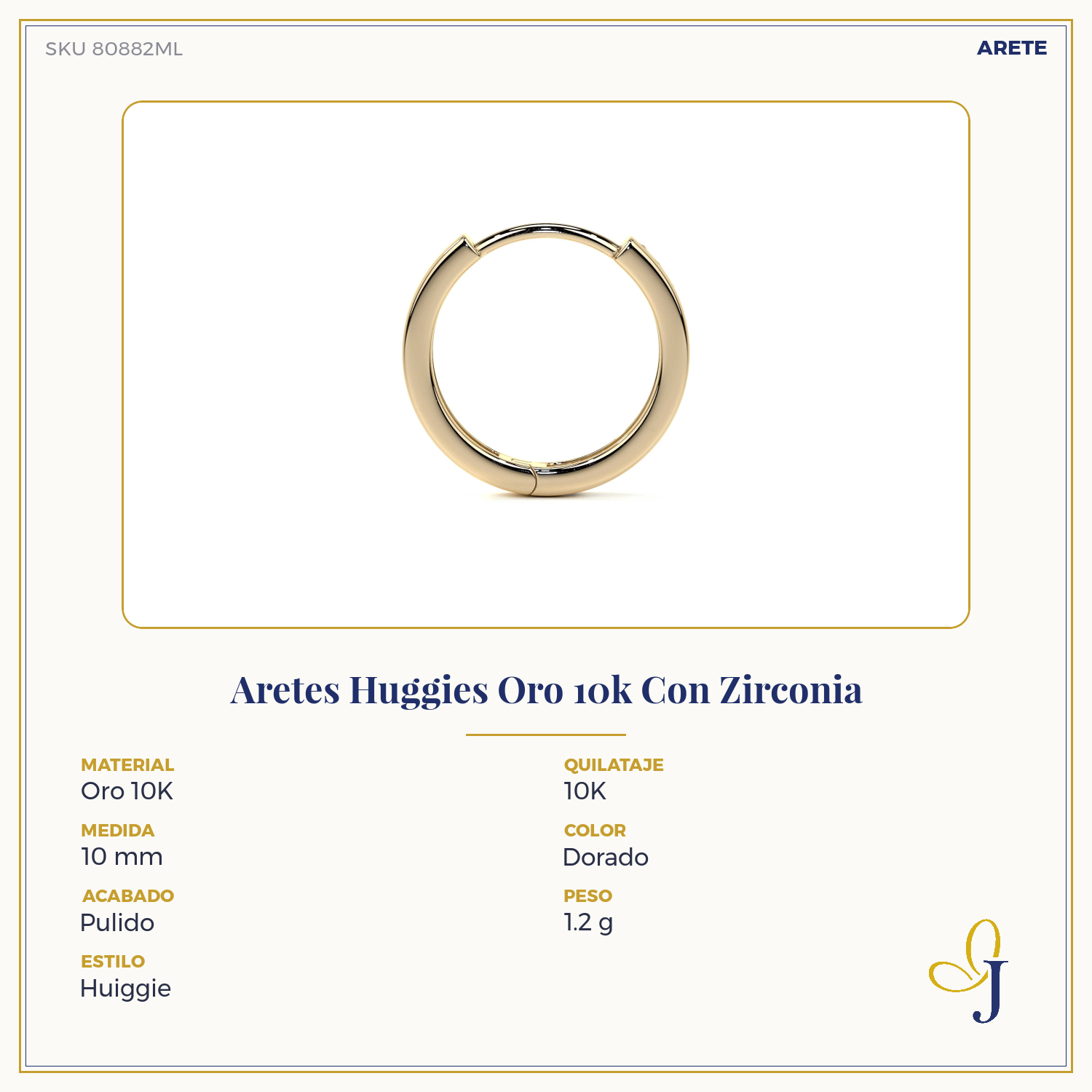 Aretes Huggies Oro 10k Con Zirconia