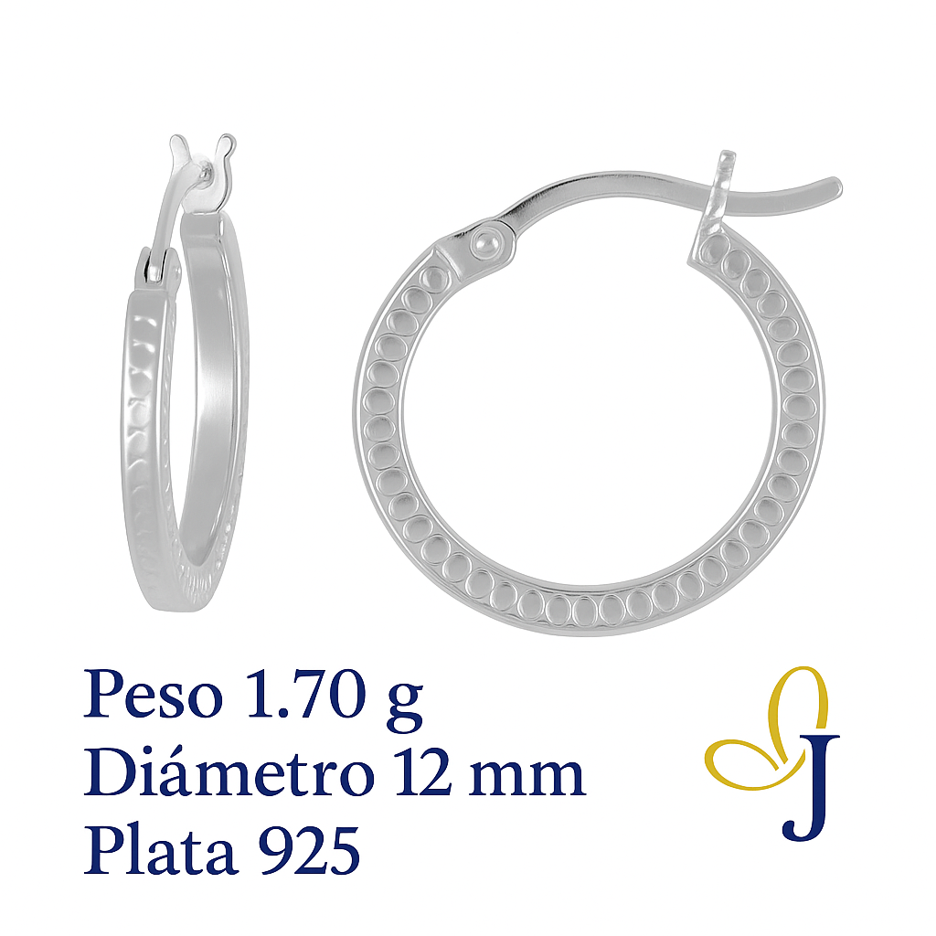 Arete De Tubo Cuadrado De Plata 925 Con Gravado De 12 Mm