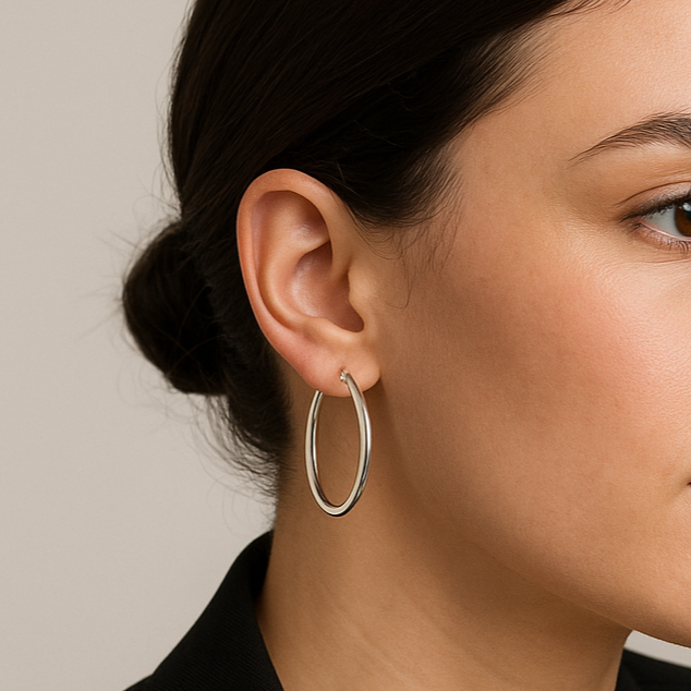 Arete Delgado De Plata 925 Liso De 30 Mm