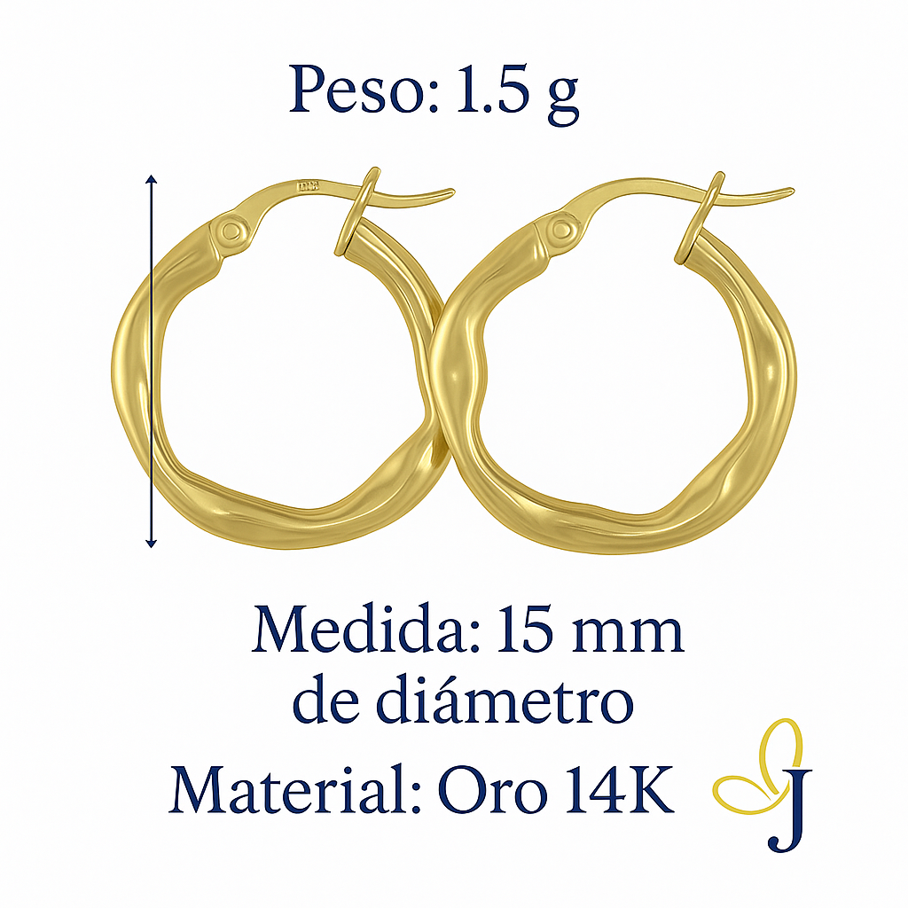 Arracada De Oro Italiana De 14k Torsida