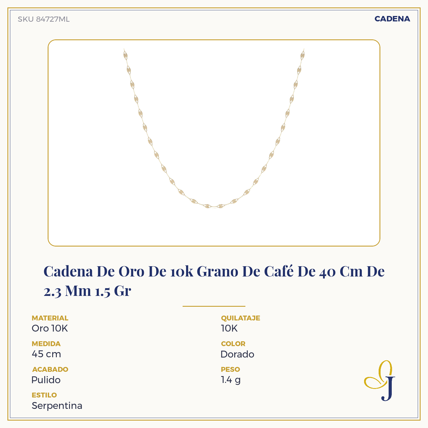 Cadena De Oro De 10k Grano De Café De 40 Cm De 2.3 Mm 1.5 Gr