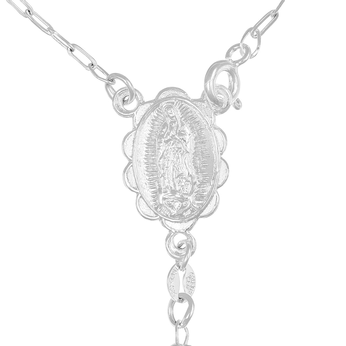 Rosario De Plata Ley 925 Con Bola Diamantada De 45 Cm
