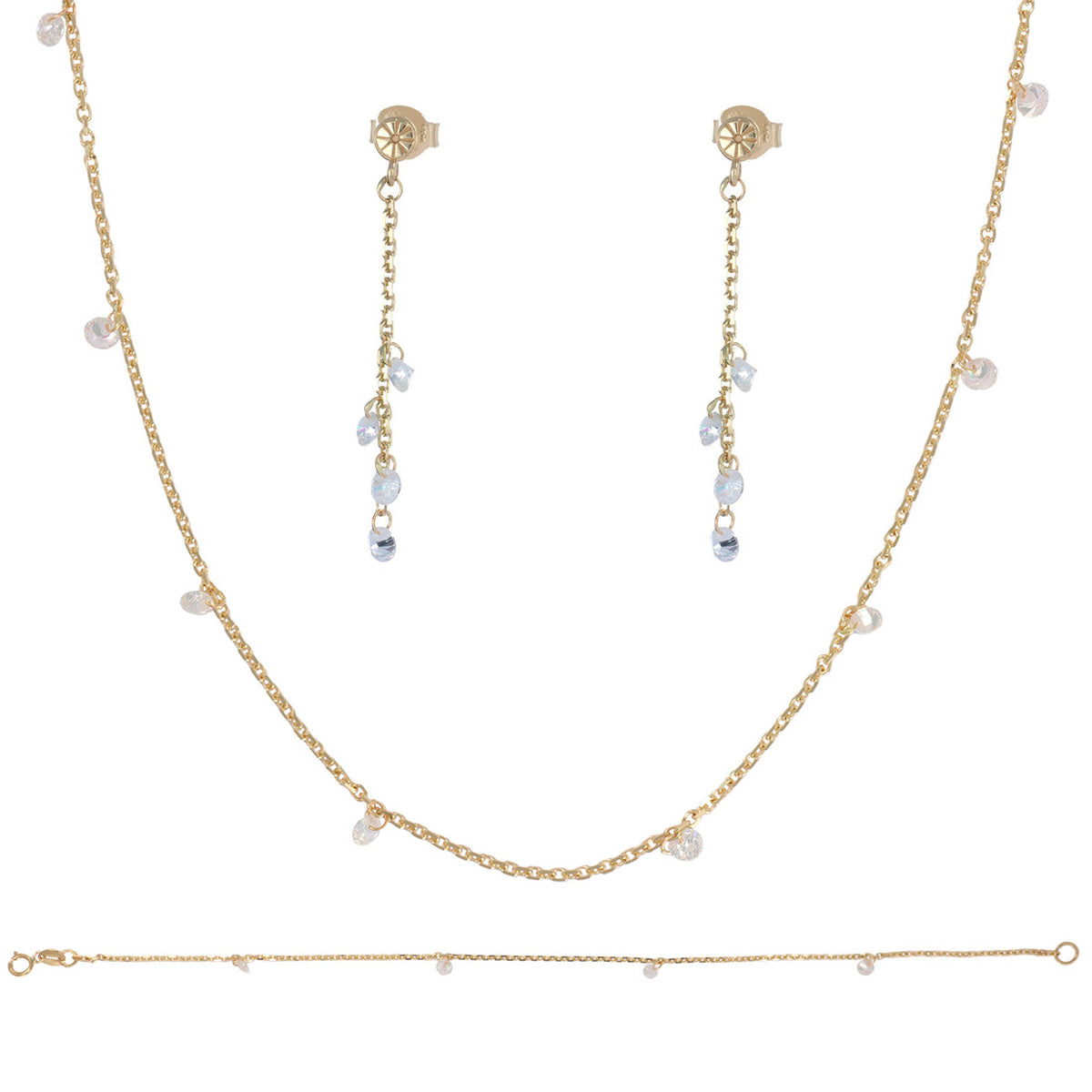 Set Para Mujer De Cadena, Pulsera Y Aretes De Oro De 14k