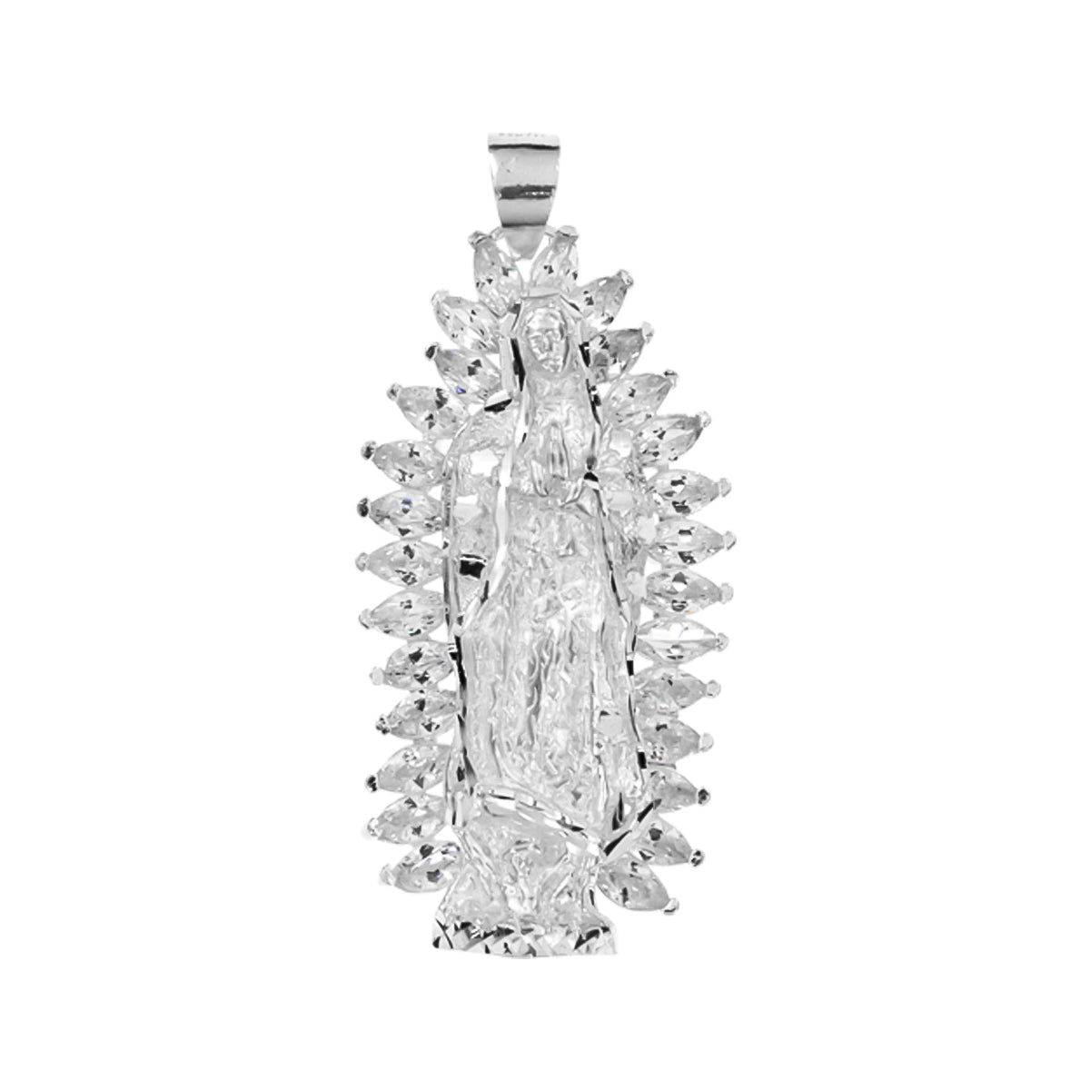 Dije De Virgen De Guadalupe De Plata 925 Con Zirconita 2.7cm