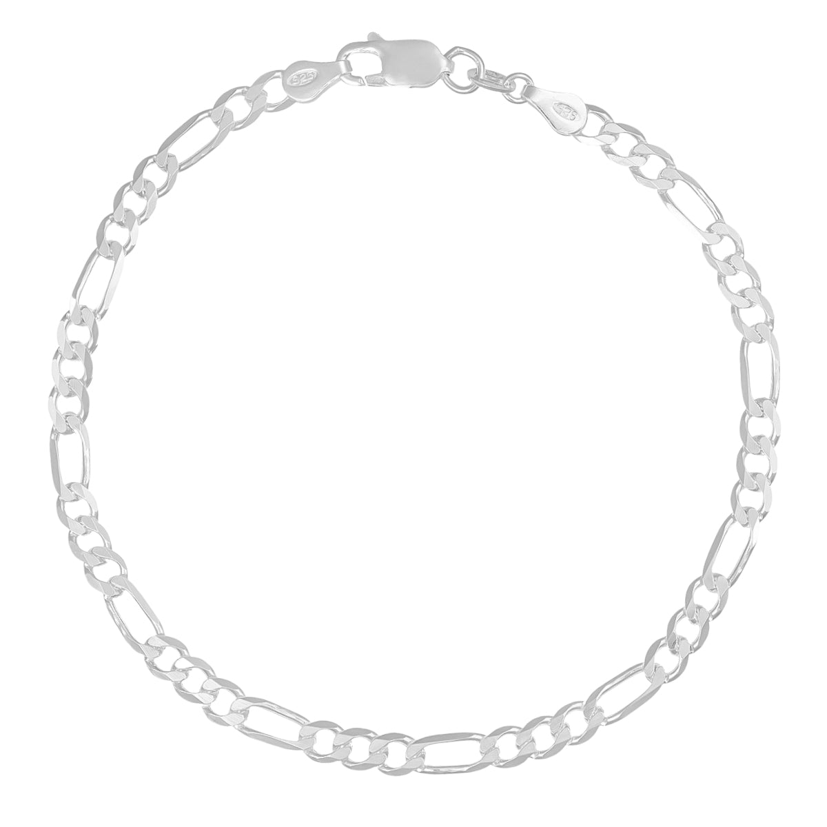 Pulsera De Plata 925 3x1 Figaro 18cm Calibre 4.1mm Italiana