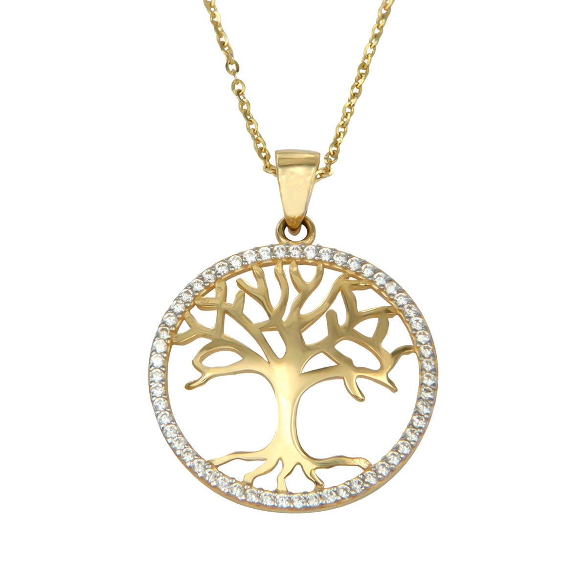 Collar De Arbol De La Vida De 14k Con Zirconia