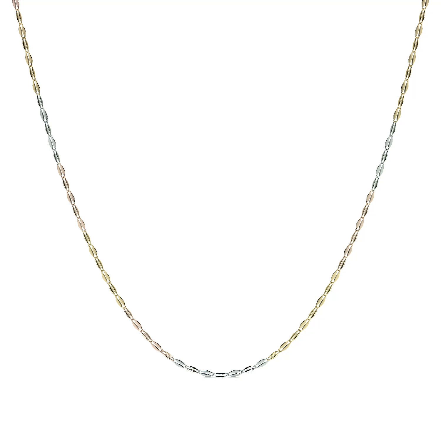 Cadena de Oro 10K Grano de Café Tricolor | Collar Italiano Ligero Oro Blanco, Amarillo y Rosa