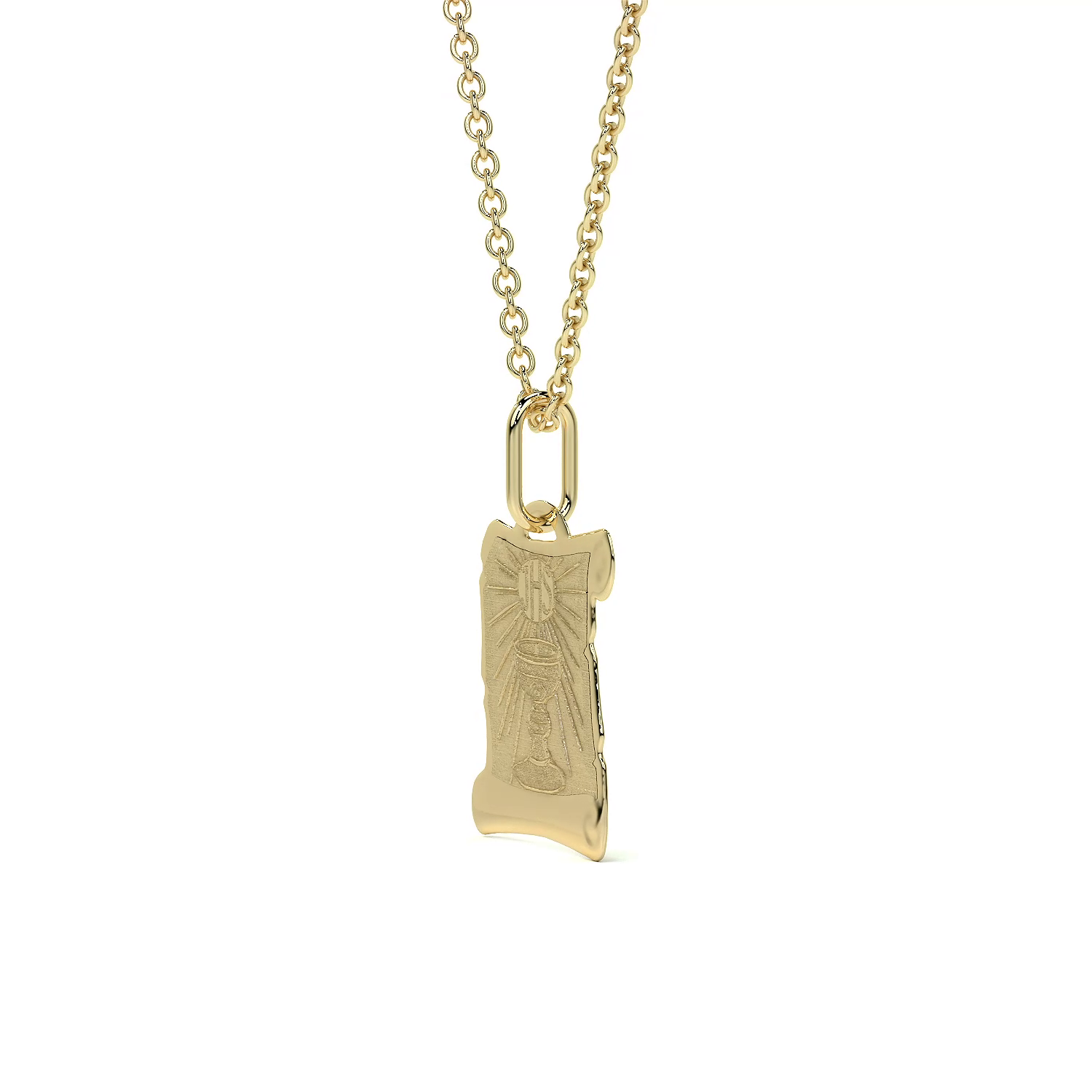 Dije de Oro 14K Medalla Religiosa Sagrado Caliz | Dije Oro Italiano 12mm | Joyería Fina