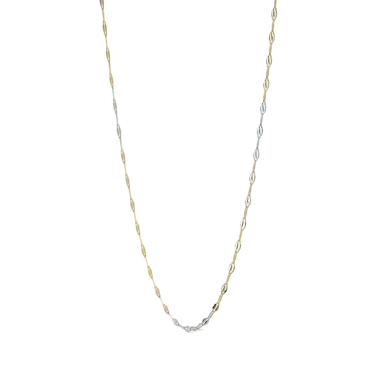 Cadena de Oro 14K Grano de Café Tricolor | Collar Italiano 1mm Oro Blanco, Amarillo y Rosa | 40 a 55 cm