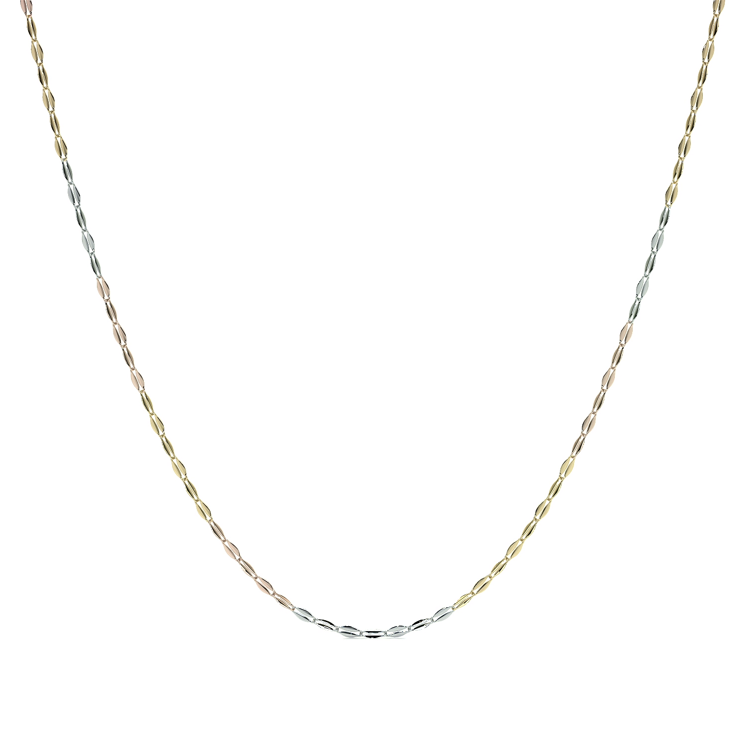 Cadena de Oro 14K Grano de Café Tricolor | Collar Italiano 1mm Oro Blanco, Amarillo y Rosa | 40 a 55 cm