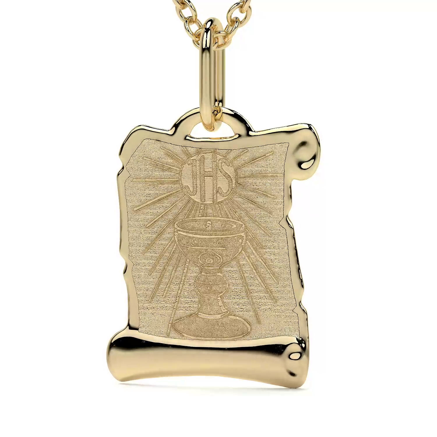 Dije de Oro 14K Medalla Religiosa Sagrado Caliz | Dije Oro Italiano 12mm | Joyería Fina
