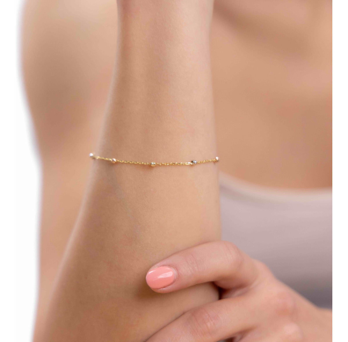 Esclava Viviana De Oro De 14k De 18 Cm Con Bola 2.5mm