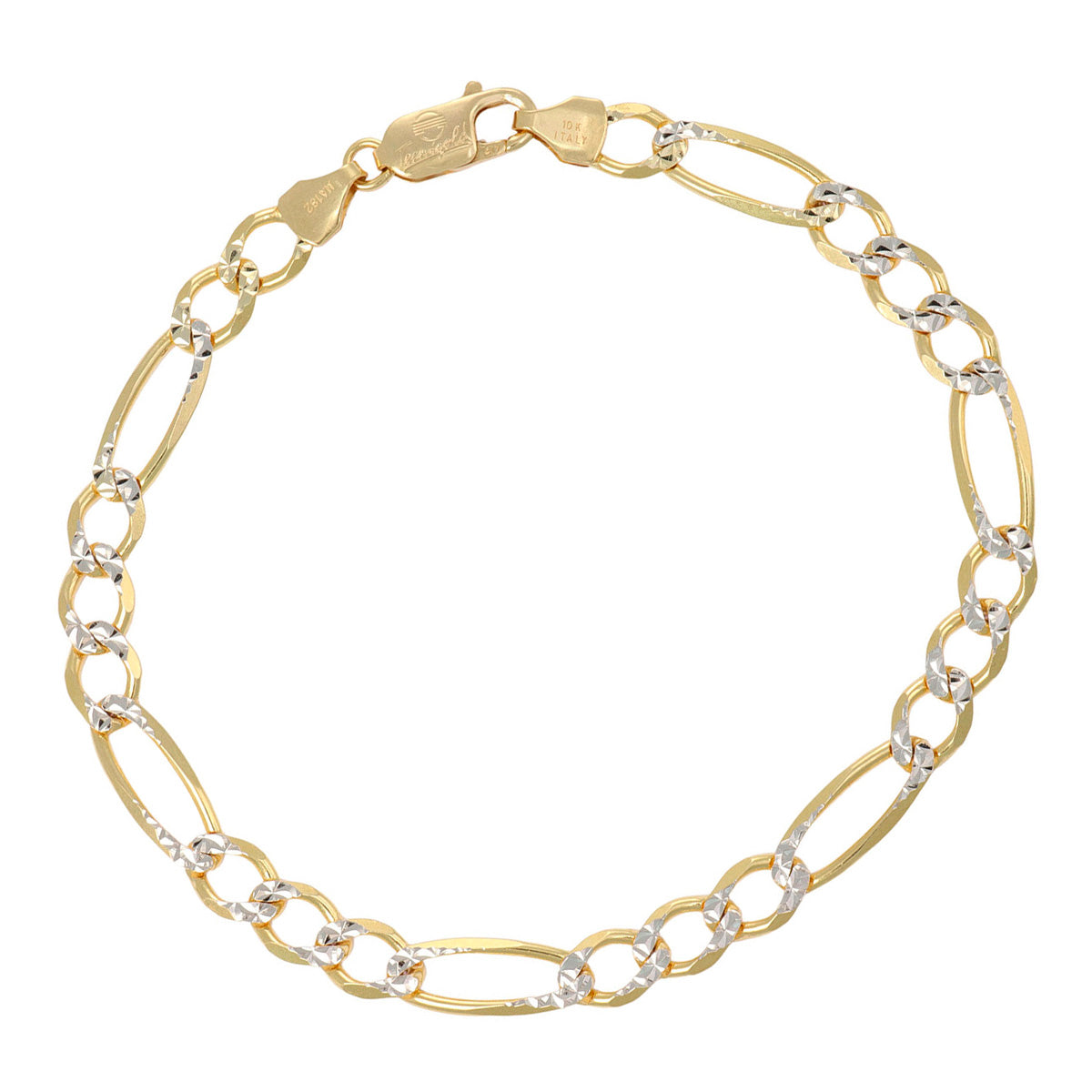 Pulsera Italiana Figaro Pave 3x1 De 10 Quilates 6mm, 21.5cm