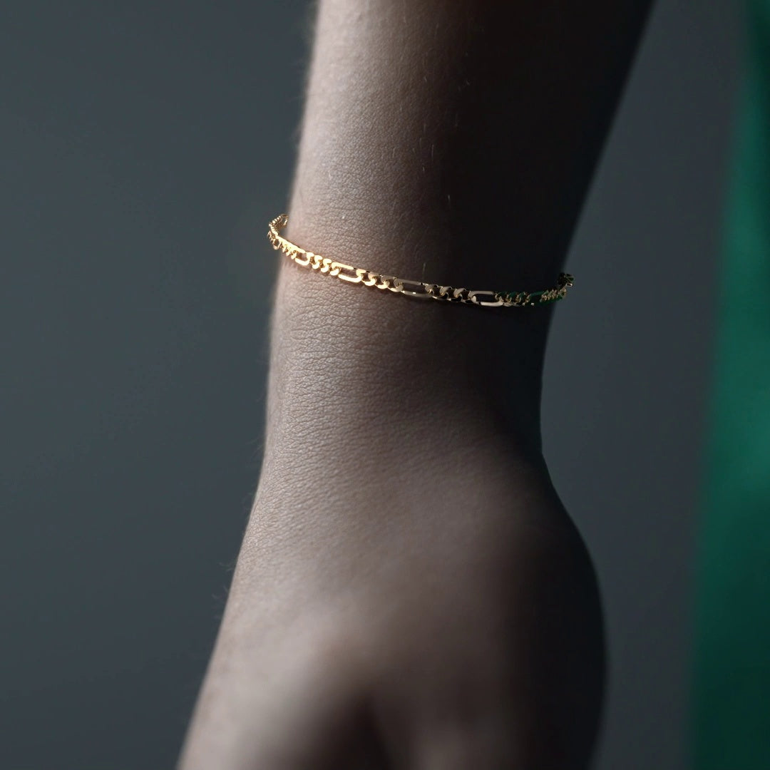Pulsera De Oro 14k Figaro Solida De 18.5 Cm Calibre 2mm