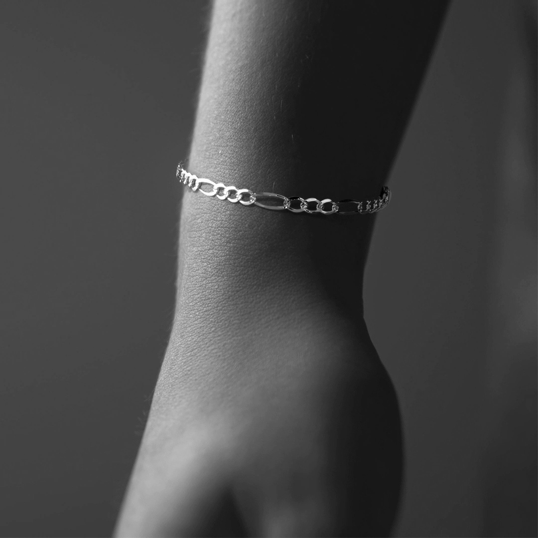 Pulsera De Plata 925 Figaro 3x1 de 21 Cm Calibre 2.5 Mm