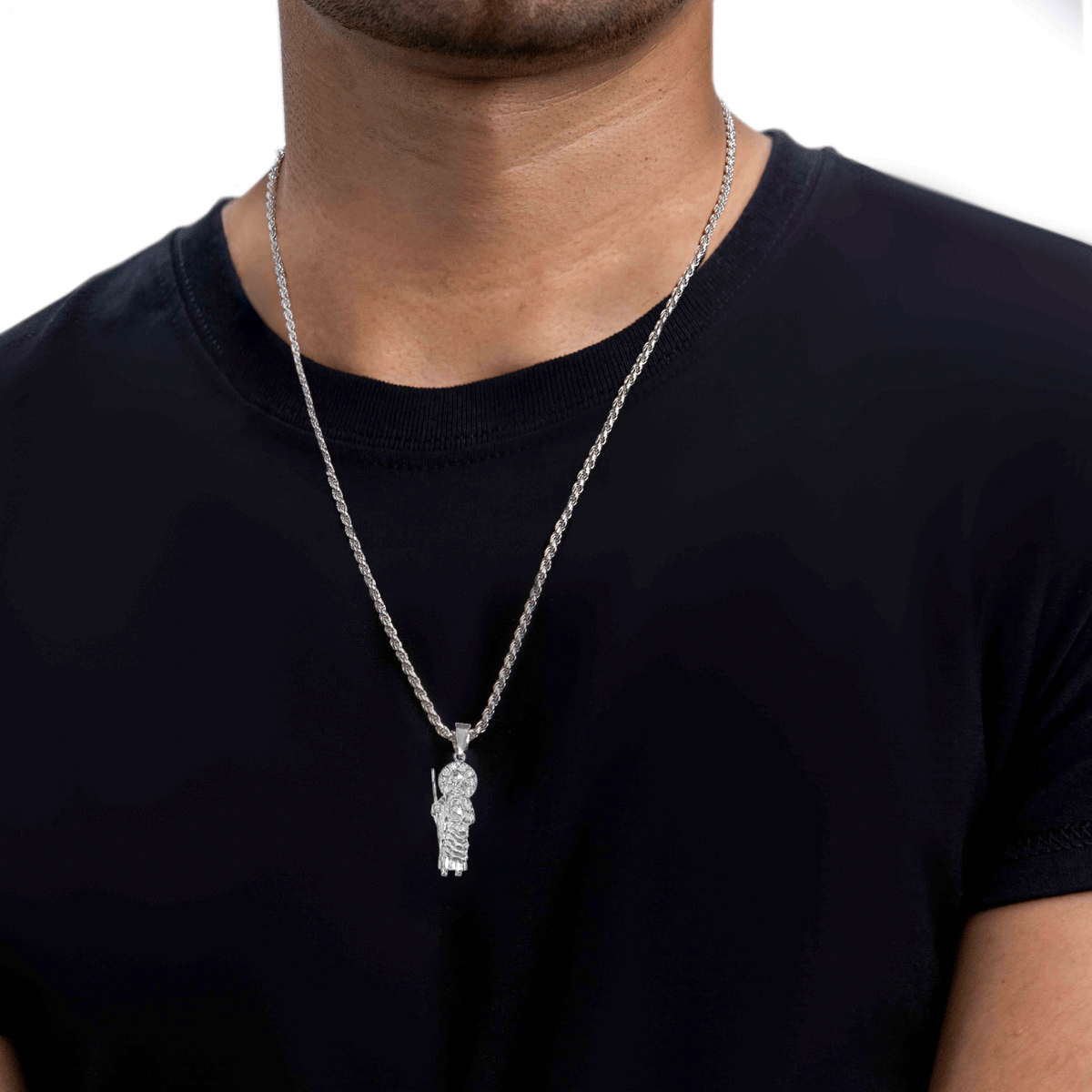 Collar De Plata 925 Con Dije De San Judas 4.9 Cm