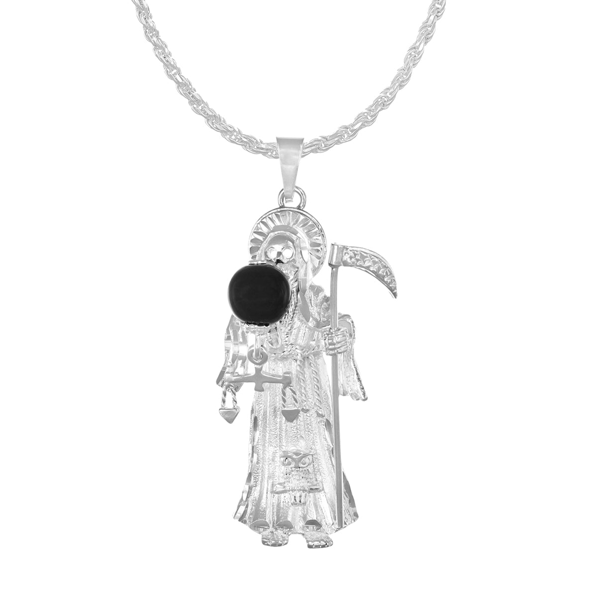 Cadena De Plata 925 Dije De La Santa Muerte Collar Hombre
