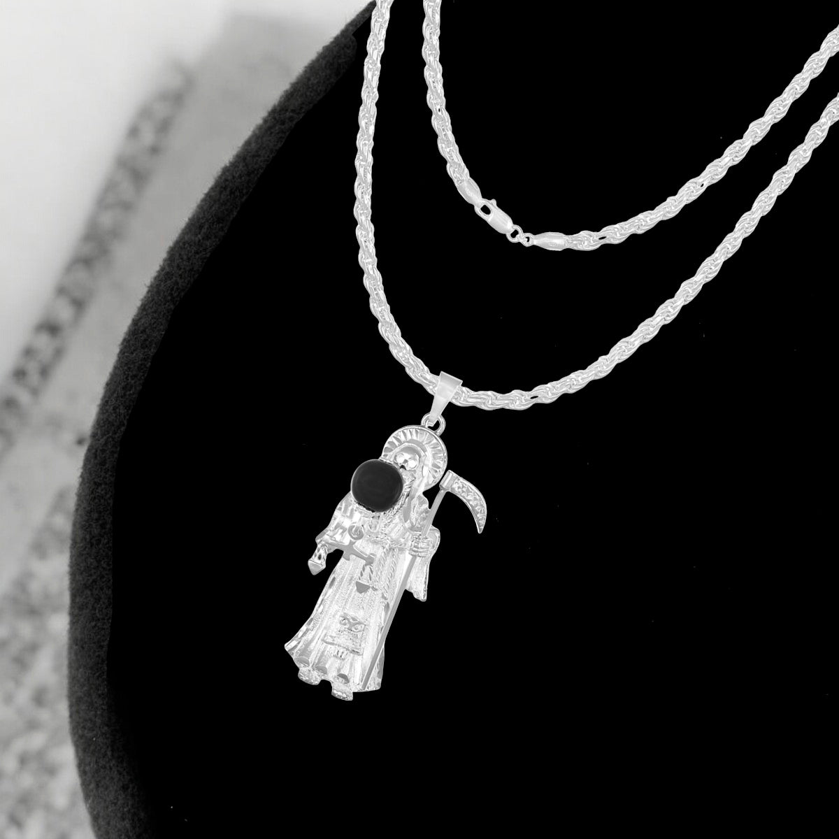 Cadena De Plata 925 Dije De La Santa Muerte Collar Hombre