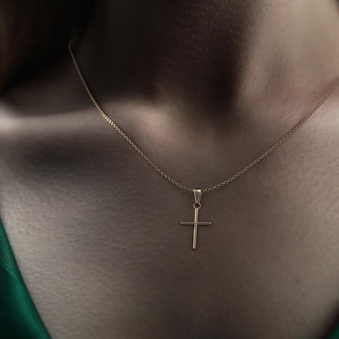 Dije De Cruz De Tubo De Oro De 14k