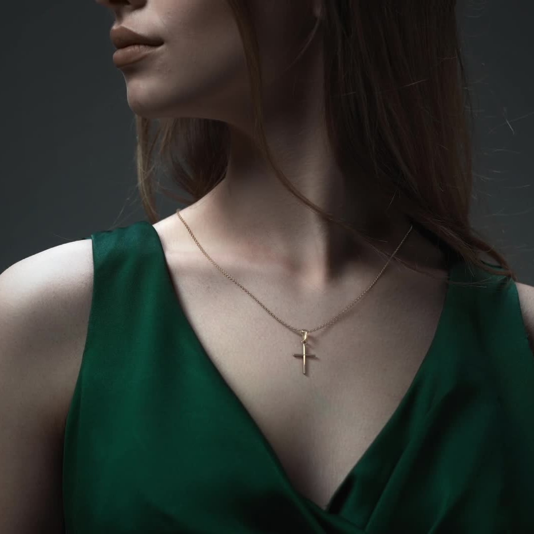 Dije De Cruz De Tubo De Oro De 14k