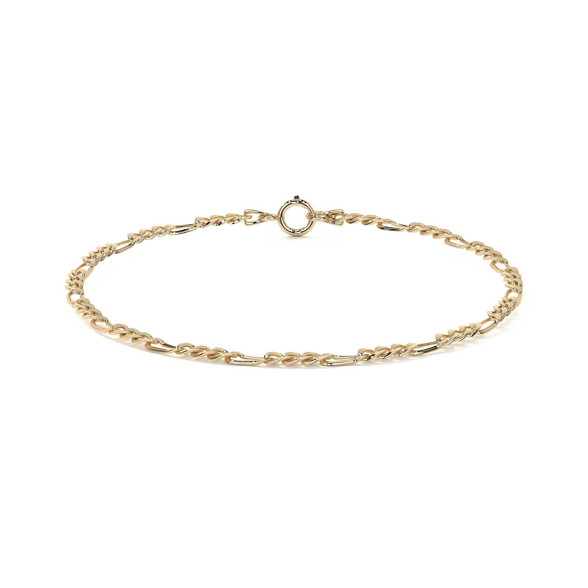Pulsera De Oro 14k Figaro Solida De 18.5 Cm Calibre 2mm