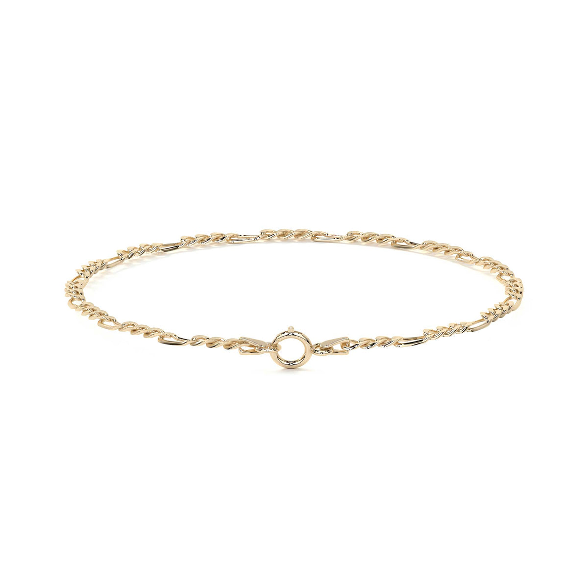 Pulsera De Oro 14k Figaro Solida De 18.5 Cm Calibre 2mm