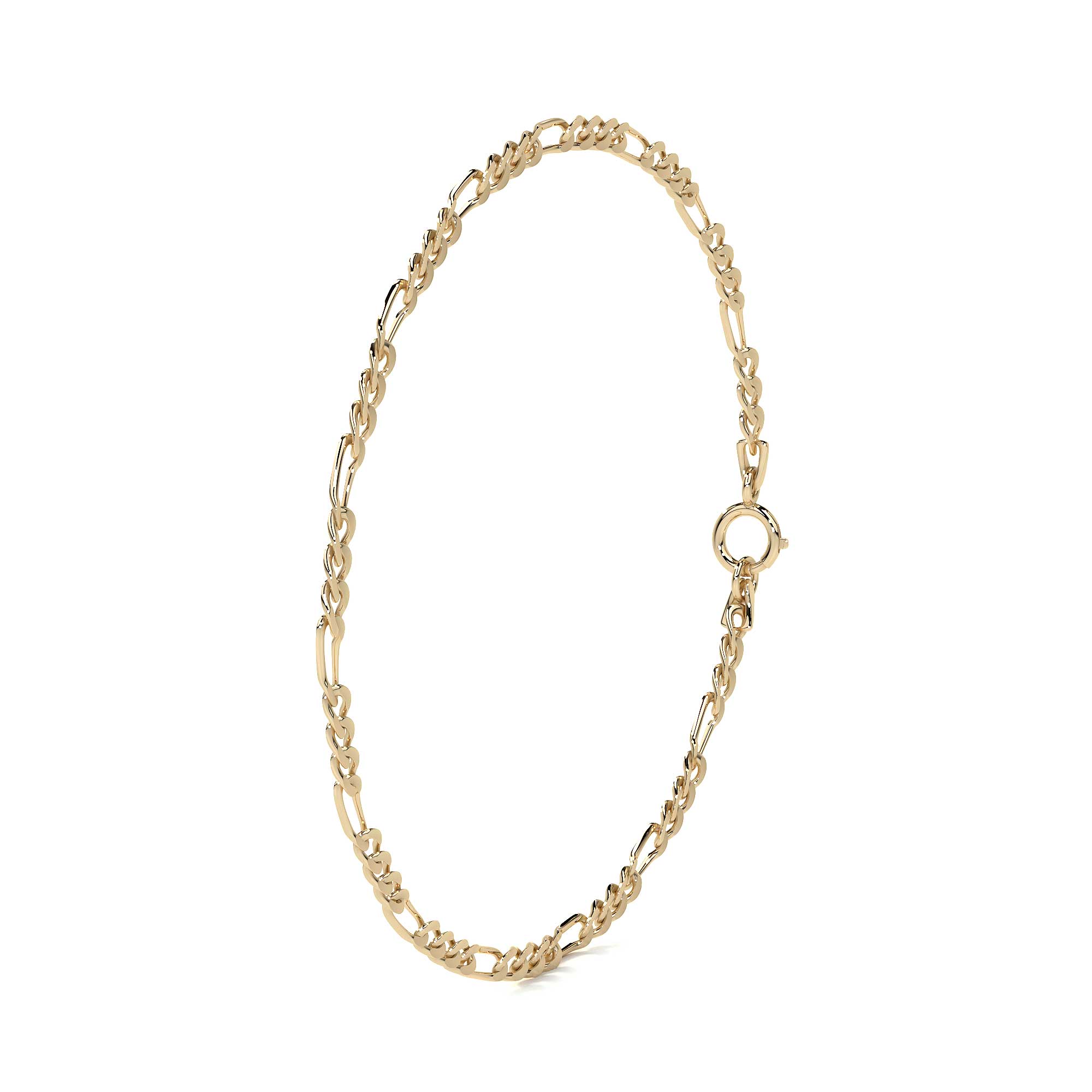 Cadena De Oro Italiano 10k Figaro 3x1 Pave 45 Cm 2.6mm