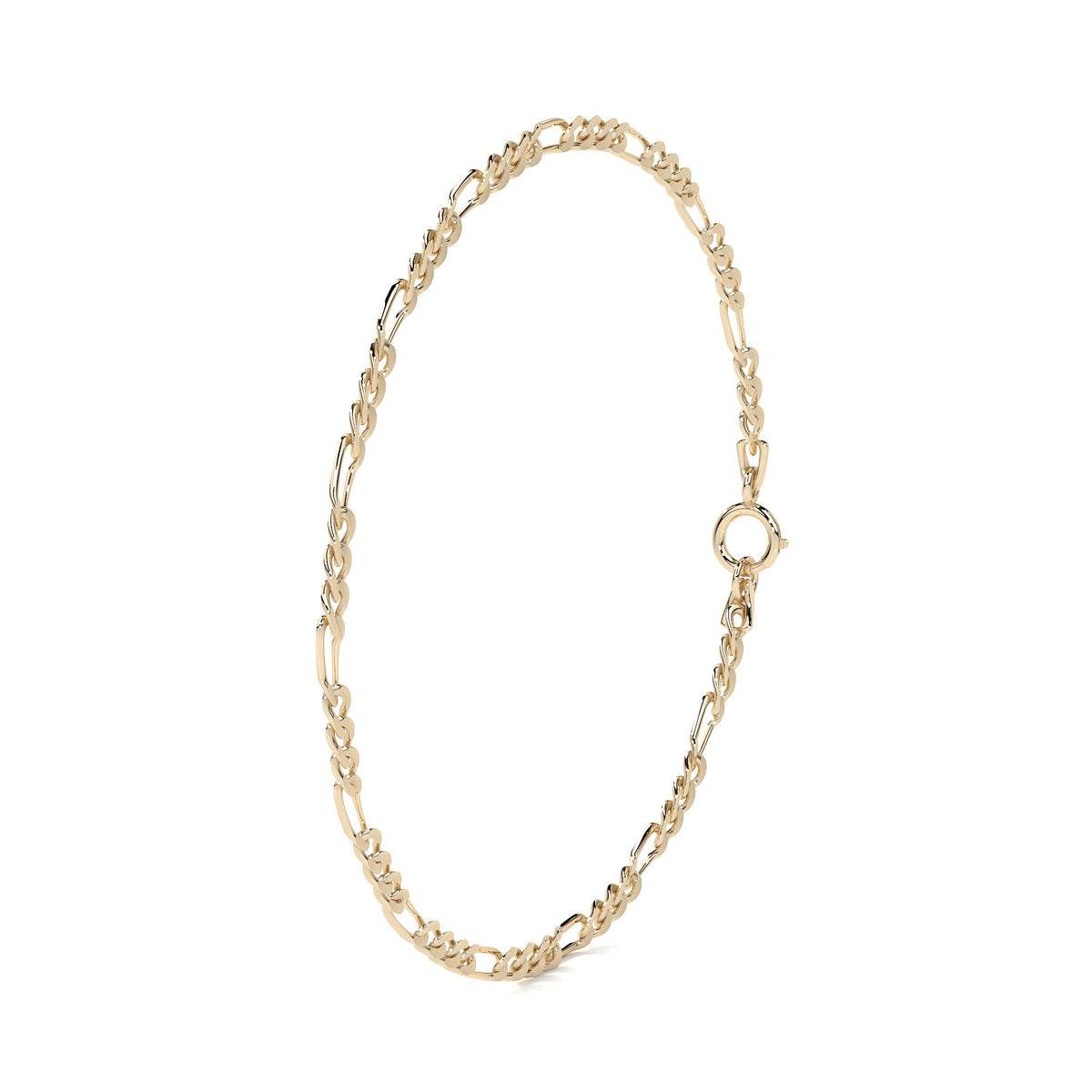 Pulsera De Oro 14k Figaro Solida De 18.5 Cm Calibre 2mm
