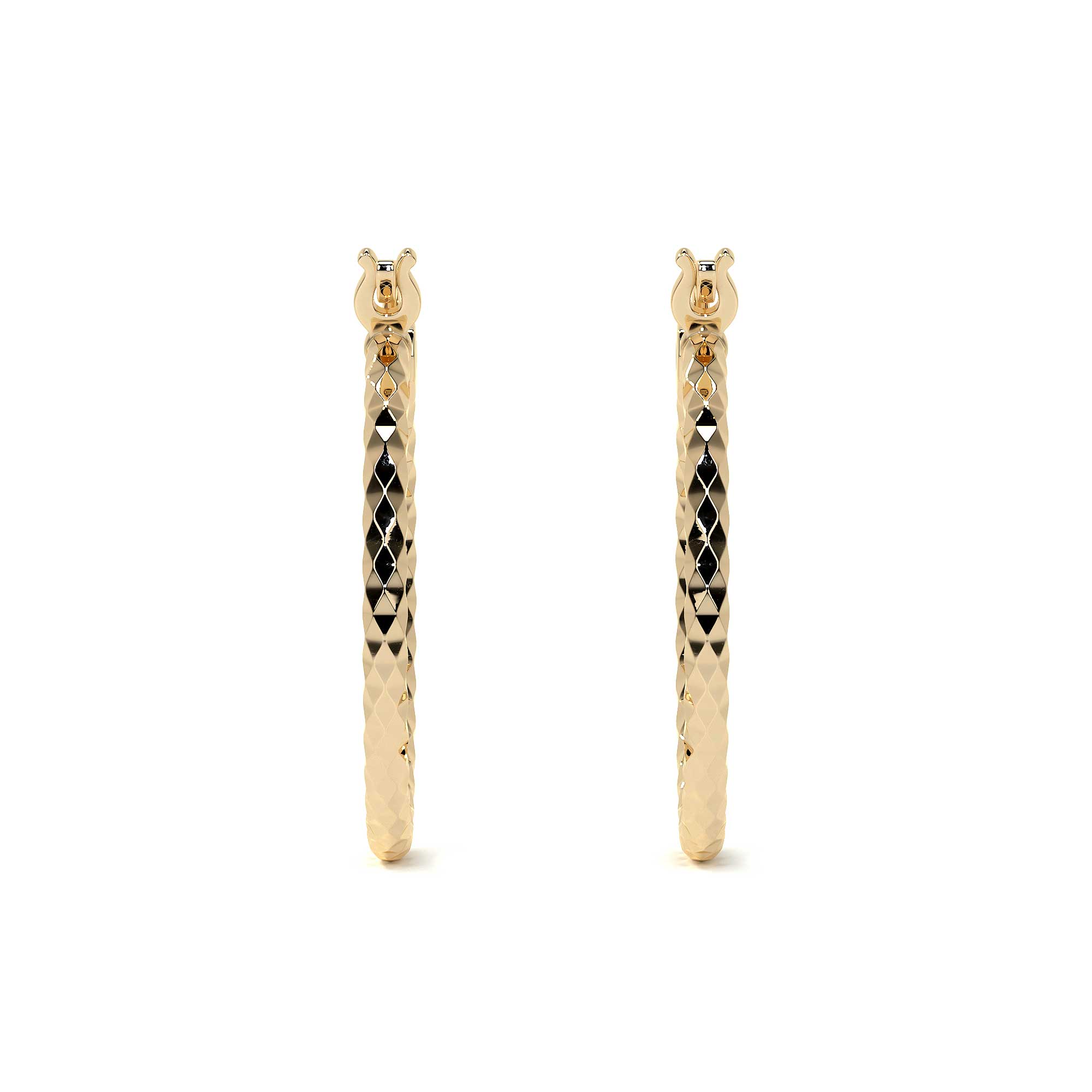 10k Gold Honeycomb Style Diamond-Cut Hoop Earring