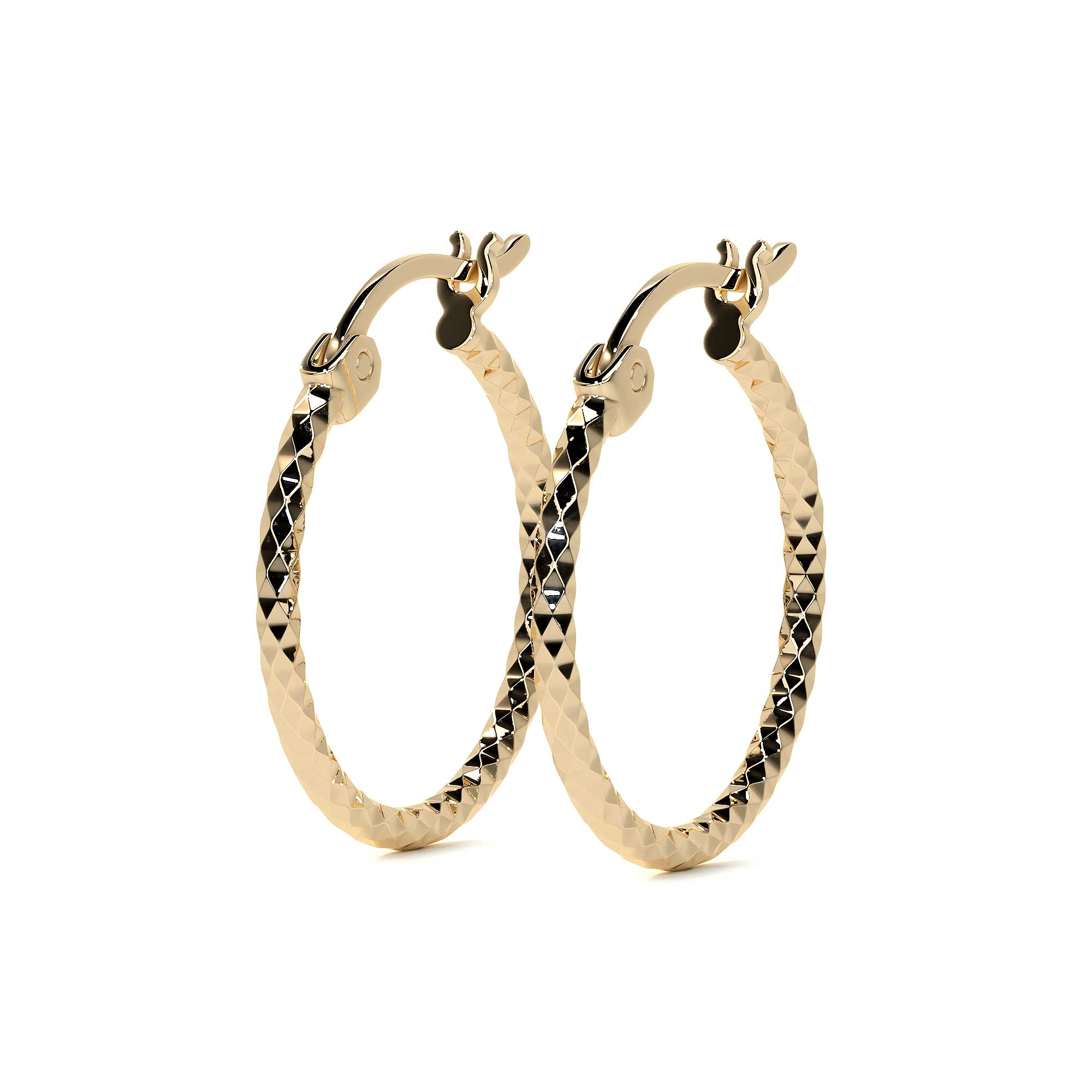 10k Gold Honeycomb Style Diamond-Cut Hoop Earring